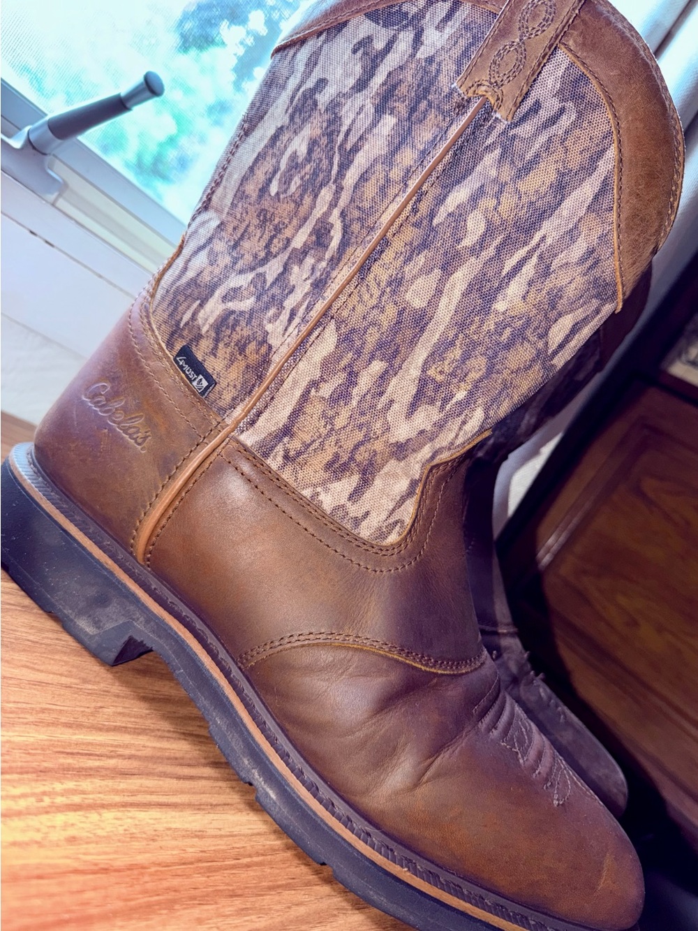Cabela's Brown Leather Cowboy Boots with Camo Shaft